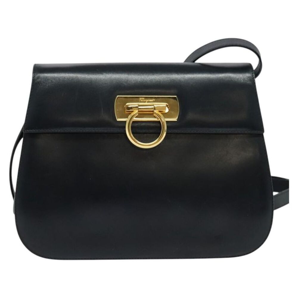 Salvatore Ferragamo Gancini Leather Navy Leather Shoulder Bag Bag